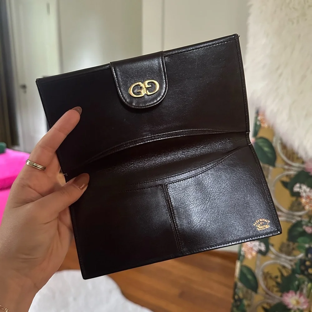 Rare GUCCI Gilt Clasp Brown Leather Wallet 1970s - Picture 4 of 8